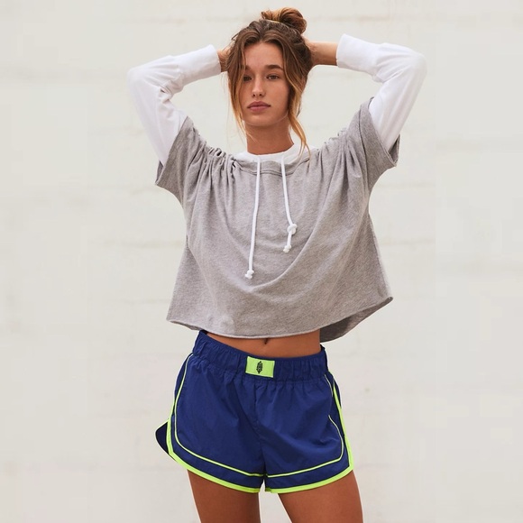 Free People Pants - FREE PEOPLE Varsity Blues Nylon Track Shorts MEDIUM Sapphire Skies NWT